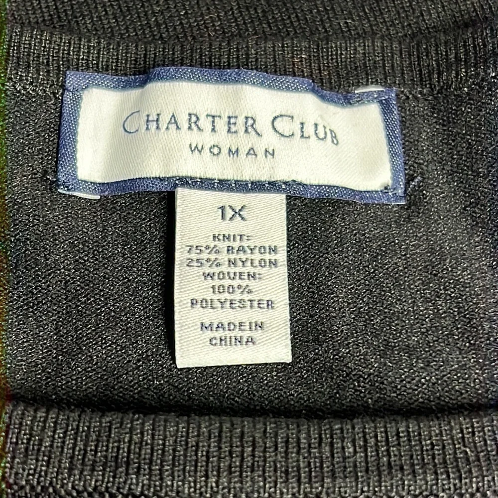 CHARTER CLUB WOMAN DEEP BLACK JEWEL TONES LONG SLEEVED SIZE 1X New
